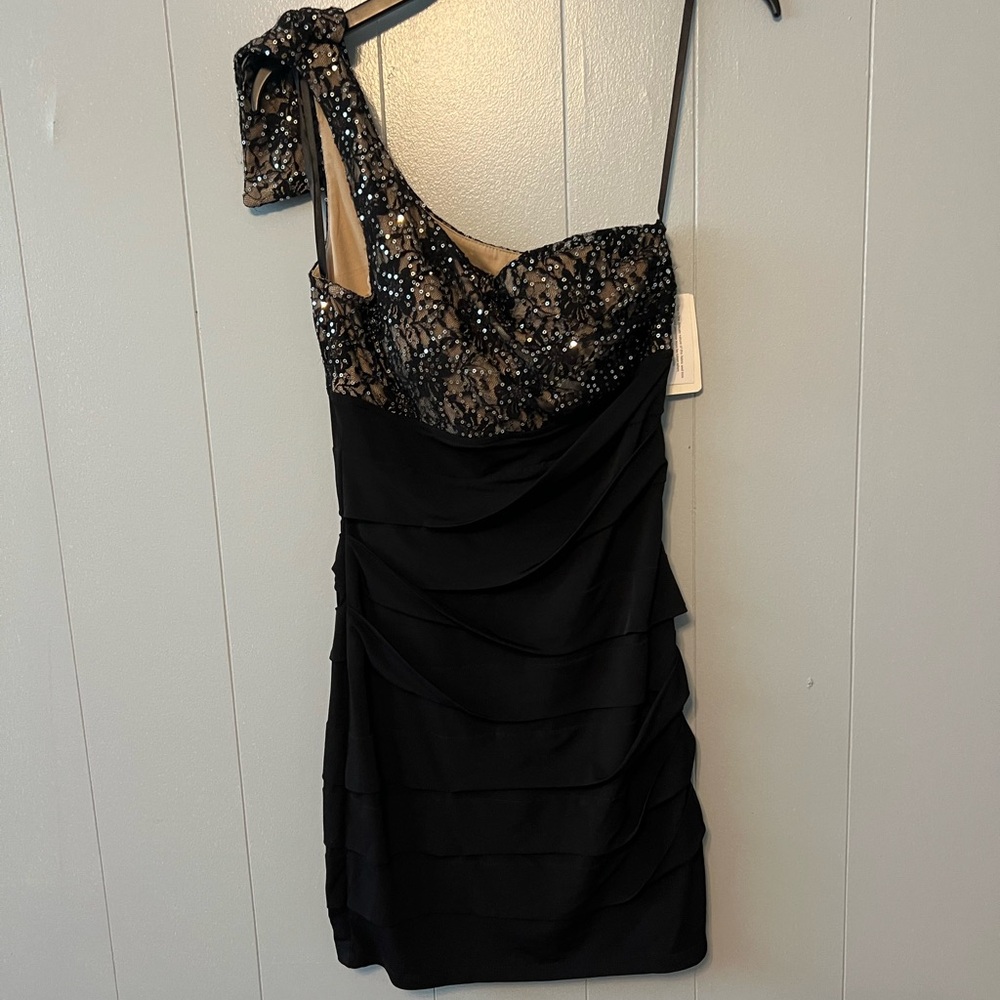 Black Asymmetrical Ruched Cocktail Dress